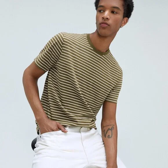 Everlane The Organic Cotton Crew | Uniform Olive Stripe M - Picture 4 of 8